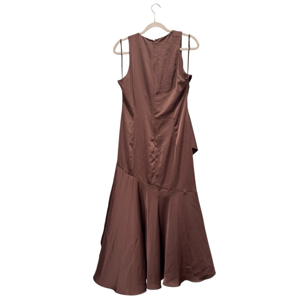 NWT Parker Angie Layered Ruffle Satin Maxi Dress Formal Wedding Brown Umber 12 - Picture 8 of 16